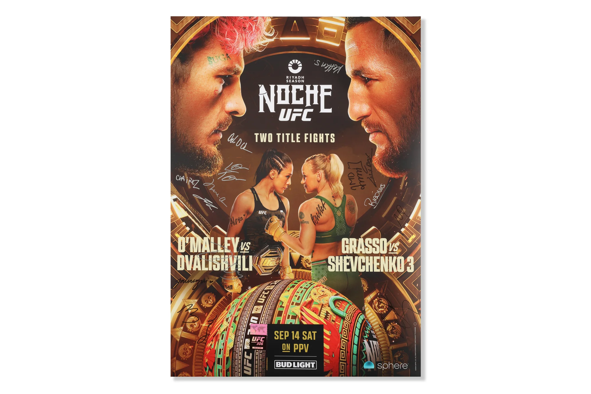 Riyadh Season Noche UFC Sean O'Malley vs Merab Dvalishvili Autographed Event Poster - Image 3